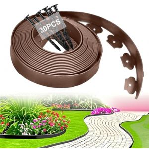 Bordure de Jardin Flexible en Plastique Recyclé, Bordure Imbriquée pour Gazon, Allée et Massifs | 10 m x 5 cm avec 30 Pitons de Fixation, Gris Anthracite, Marron (BRIMOREA, neuf)