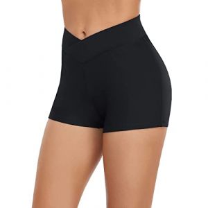 pvucpot Bas De Maillot De Bain Femme Noir Short de Bain Shorty Sport Shorts de Plage Bas de Maillot Taille Haute Couleur Unie Bas de Maillots Ventre Plat &Eacute;t&eacute; Short Bikini de Plage (goodups, neuf)