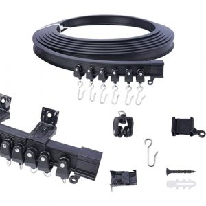 FOGAWA 5m Rail rideaux avec 40 Crochets en S, Rail de Rideau Mantage au Mur, Tringle &agrave; Rideaux Flexible, Syst&egrave;mes de Rail de Rideau pour Rideaux, Douche, S&eacute;parateurs de Pi&egrave;ces, Noir (FJSMEU, neuf)