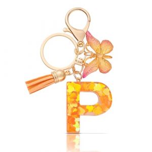 CHUQING Porte-cl&eacute;s pour fille avec lettre initiale - Pendentif papillon rose, Orange-p, S (CHUQING-FR, neuf)