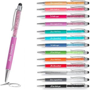 Jolis Papiers Stylo personnalisé métallisé 2 en 1 avec votre texte personnalisé de haute qualité avec cristaux intégrés. 13 coloris disponibles (Cristaux, Violet, 12) (Jolis Papiers, neuf)