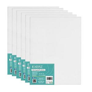 Exerz 30x40cm Panneaux de Toile 6pcs A3, 3mm Cartons entoil&eacute;s, Toile &agrave; Peindre - 280GSM, 100% Coton, Blanche, Triple appr&ecirc;t/Sans Acide/Grain Moyen - Huile Gouache Acrylique (Exerz, neuf)