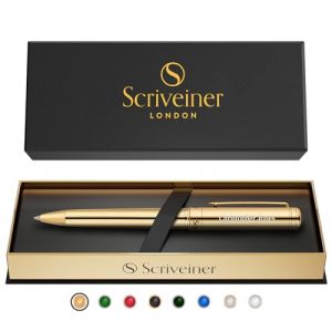 Scriveiner Stylo bille personnalis&eacute; en or - Stylo de luxe exceptionnel, plaqu&eacute; or v&eacute;ritable, recharge en encre Schmidt, meilleur cadeau grav&eacute; pour hommes et femmes, gravure personnalis&eacute;e du nom. (SCRIVEINER, neuf)