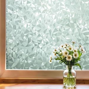 Linaron fleur de fenêtre avec feuille de verre dépoli losange 44.5x400cm, feuille de verre transparente autocollante feuille miroir adhésif statique pour décoratif de porte en verre de salon de bureau (Linarun, neuf)