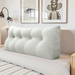 LELEFIDO Coussin de Lecture – Coussin Canapé Triangulaire avec Housse Amovible, Support de Dossier et de Dos, Idéal pour Lit et Salon, Confort Doux, 140 cm, Blanc (Daneey, neuf)
