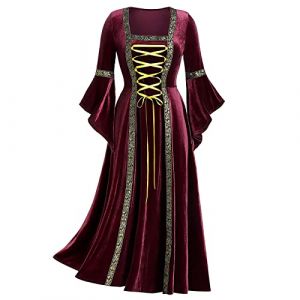 HAOLEI Costume M&eacute;Di&eacute;Val Femme Steampunk Gothique Robes D&eacute;Guisement Adulte Maxi Robe De Soir&eacute;E en Velours Dor&eacute; &agrave; Manches &eacute;Vas&eacute;Es Palais Robe Cosplay Dress Carnaval Halloween F&ecirc;Te (HAOLEI  FR, neuf)