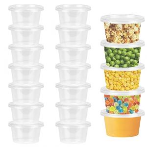 LANSKYLAN 50 Pcs Pot de Sauce en Plastique 100Ml Bo&icirc;te Sauce avec Couvercle Contenant Sauce Bo&icirc;te Plastique avec Couvercle Alimentaire Recipient Sauce Salade pour Noix Confiture (100 ml, Transparet) (GEORGIOU-A, neuf)