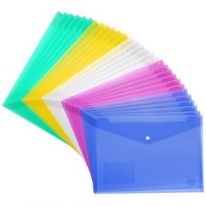 H&S Pochette Plastique A4 pour Documents - Pack de 30 - Pochettes Transparentes avec Fermeture à Pression - Plastiques Réutilisables & Multicolores avec Poches Rangement Papier (H&S Alliance UK, neuf)