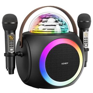 Machine à karaoké pour Adultes et Enfants, Enceinte Bluetooth Portable avec 2 Microphones sans Fil UHF, système de sonorisation avec Boule Disco, lumières LED, pour l'extérieur/l'intérieur (DLARA-EU STORE, neuf)