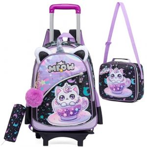 HTgroce Cartable a roulette fille primaire, sac roulette fille, chat cartable roulette fille cp,ce1,ce2 (Lldaily EUR, neuf)