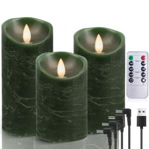 AiiBowy Bougies LED Rechargeables USB [3 PCS] Bougies LED Flamme Vacillante, Telecommande, Bougies d'ext&eacute;rieur, Sans Flamme, Bougies Piliers pour D&eacute;coration Halloween, No&euml;l - Vert (HuuFan Shop, neuf)