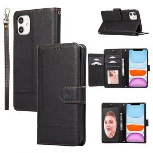 Beajew Coque Compatible avec iPhone 11 avec Cordon, Flip Portefeuille &Eacute;tui en Cuir [6 Porte Carte] [Miroir] [Fermeture Magn&eacute;tique] Clapet Housse Etui &agrave; Rabat - Noir (KSTFMY, neuf)