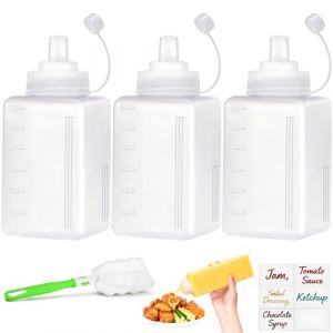 qjuwhua 3 Pi&egrave;ces Bouteille Sauce 600ml Pipette Cuisine Plastique Flacon Sauce Squeeze Bottle Transparent Souple R&eacute;utilisable avec Pinceau et &Eacute;tiquette pour Condiments Ketchup Mayo BBQ Huile D'Olive (shenzhenshiqingjuwenhuachuanboyouxiangongsi, neuf)