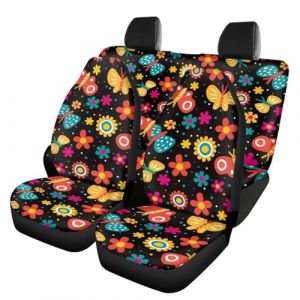 Allcute Housses de si&egrave;ge de voiture universelles antid&eacute;rapantes et douces pour si&egrave;ge avant et arri&egrave;re de voiture - Motif floral et papillon - Noir (guanzixuan555, neuf)