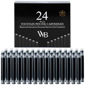 Wordsworth & Black 24 Pack Fountain Pen Ink Refills - Set of 24 Black Ink Cartridges - International Standard Size - Length APPR 1.5" - Base Diameter APPR 0.24" - Disposable and Generic (Wordsworth & Bläck, neuf)