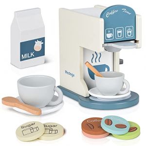 Accessoires de cuisine en bois pour enfants - Machine à expresso - Jouets de cuisine pour filles et garçons (blanc) (Medoga, neuf)