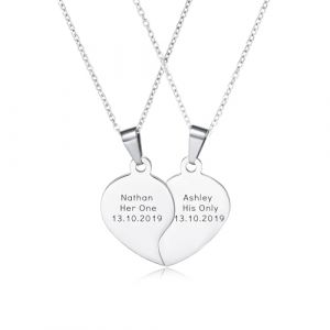 OTXIXTO Collier Personnalis&eacute; C&oelig;ur pour Hommes Femmes Puzzle C&oelig;ur Collier Assorti pour Couples Acier Inoxydable Gravure Nom/Date Ensemble Collier Pendentif Coeur avec Pierre de Naissance - C1 (OTXIXTO, neuf)