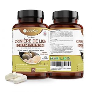 LIONS MANE HERICIUM ERINACEUS - Concentration et M&eacute;moire 10X 10:1 Extrait - Complement Alimentaire Cerveau Clair - 120 Capsules V&eacute;g&eacute;taliennes - 5000mg par Portion (JeaKen Ltd, neuf)