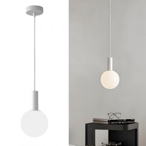 HJXDtech Suspension Luminaire Moderne avec Globe Verre Blanc &ndash; LED E14 12W Dimmable, Hauteur R&eacute;glable Lampe Suspendu de Plafond pour Chambre, Salon, Salle &agrave; Manger (Blanc) (HJXDtech, neuf)