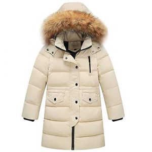amropi Enfant Fille Parka Veste Manteau Longue Blouson Epaisse Manteau à Capuche Fourrure Chaud Hiver (Beige, 11-12 Ans) (YunBao Footwear Trade, neuf)