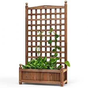 GOPLUS Jardinieres Exterieur &Eacute;lev&eacute;e avec Treillis, Jardiniere Balcon en Bois de Sapin avec Treillage, Trous de Drainage, Pot de Culture Ind&eacute;pendant pour Plante Grimpant, Fleur, Patio, Terrasse (Augenstern24, neuf)