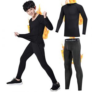 Joligiao Ensemble de sous-Vêtement Thermique pour Garçon Séchage Rapide T Shirt Manches Longues Et Caleçon Long Enfant Base Layer sous-Vêtements pour L'entraînement Sport,Noir,24/6-7 ans/120-130 cm (Julioo, neuf)