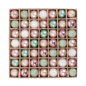 Valery Madelyn 49 pcs 3 cm Boules de No&euml;l, Boule de D&eacute;coration pour Le Sapin de No&euml;l, Rose Vert Or, Paquet-Cadeau en Papier Kraft, Ornement Boule Paillette Mat Brillant (Valery Madelyn FR, neuf)