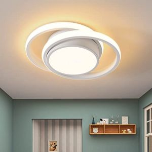 Plafonnier LED,Moderne Lampe de plafond 32W 2500lm,Rond Luminaire Plafonnier, pour Couloir Coucher Salle de Bains Cuisine Salon maison,porche extérieur,Blanc chaud 3000K,27X20X6cm,Blanc (KUKAK Lighting, neuf)