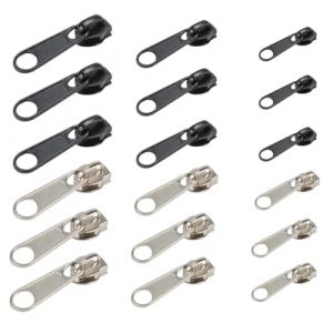 SULIUDAJI 18 Pcs Curseur Fermeture Eclair Clipsable, Curseur Fermeture Eclair Remplacement Instantané De Tête De Fermeture À Glissière Pour Veste Manteau Valise Noir Argent 3 Tailles (UAB WSVLKE LT, neuf)