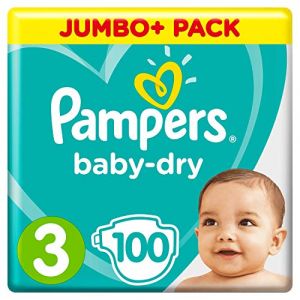 Pampers Baby-Dry Lot de 100 couches taille 3 avec canaux d'aération pour une séchage de nuit respirante (6 à 10 kg) (T2Select, neuf)