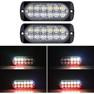 Willpower 2pcs 12LED Feu Stroboscopique Urgent Rouge Blanc Feux de Gabarit Latéraux Voiture 12V 24V Barre Lumineuse LED Balise Clignotante de Sécurité pour Remorque Utilitaire Bateau Tracteur Véhicule (YZ-EU, neuf)