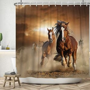 ASDCXZ Rideau de Douche Cheval 180x220 cm, Marron Vintage Un Troupeau de Chevaux Courant Lavables Rideau Douche imperméable en Textile de pour Baignoire avec 12 Crochets (Qingjuan Trade, neuf)