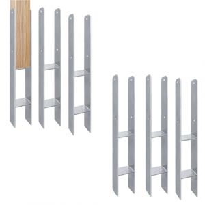 LILIIN Lot de 6 supports de poteau en H - Ancrage en H - Barres d'ancrage en acier - 600 mm de longueur - &Eacute;paisseur du mat&eacute;riau : 5 mm - Pour poteaux, cl&ocirc;ture, abris de voiture, maisons sur pilotis (6 (Bocola, neuf)