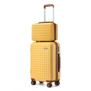 Kono Set de 2 Valise Cabine Rigide Valises de Voyage 55cm à 4 roulettes + Serrure TSA & Portable Vanity Case Rigide, Jaune (Halterner Technologie GmbH, neuf)