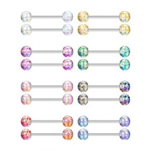CASSIECA 16Pcs Piercing Langue Acier Chirurgical 18mm Piercing Tetons Femme Piercing Langue Piercing Teton Multicolore Piercing Barre Set Plastique Barbell Bijoux de Piercing (Yanjia EU, neuf)