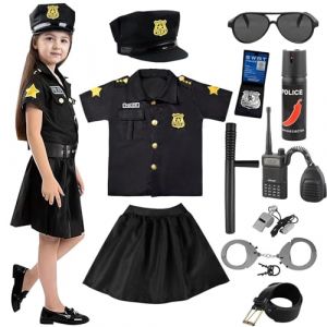 Luckyou Deguisement Policier Enfant Costume de Policier pour Fille avec Accessoires D&eacute;guisement Police Pour Carnaval Halloween NO&Euml;L Anniversaire Cosplay 5-10 Ans-L (chenzhiweimaoyi, neuf)