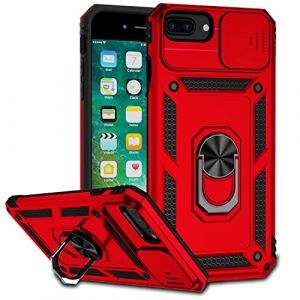 Jiyu Coque Compatible avec iPhone 7 Plus/8 Plus/iPhone 6s Plus/6 Plus, &Eacute;tui avec Cache Cam&eacute;ra & Support &agrave; Bague 360 Armor Full Body Antichoc Anti-Chut Housse TPU Silicone Bumper Cover,Rouge (jiyu store, neuf)
