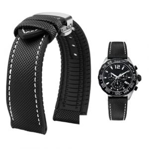 PctkeLsend Bracelet de montre &eacute;tanche en toile et caoutchouc for homme, 19-24 mm, compatible avec Breitling, Omega, IWC, Citizen, TUDOR et Hamilton(Black White silver B,20mm) (PeiLINpppppp, neuf)