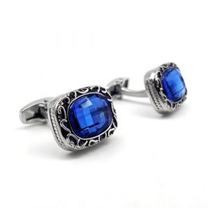 Boutons de manchette pour hommes Ensemble de boutons de manchette rectangle Cadeau en cristal bleu brillant (Shlax&Wing, neuf)