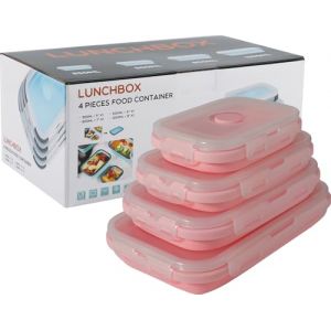 Beeptrum R&eacute;cipient pliable en silicone avec couvercle,bo&icirc;te &agrave; lunch portable pour pique-nique en plein air,peu encombrant,r&eacute;sistant au micro-ondes,au lave-vaisselle et au cong&eacute;lateur,lot de 4(Rose) (Beeptrum, neuf)