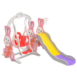 Toboggan Enfant 4 en 1 avec Balançoire, Toboggan Intérieur et Extérieur Aire de Jeux Pliable avec Escalier,Balançoire Réglable en Hauteur et Panier de Basket,Charge Max. 35 KG,Rose (4 en 1 Rose) (VISTA SHOP ST S.R.L., neuf)