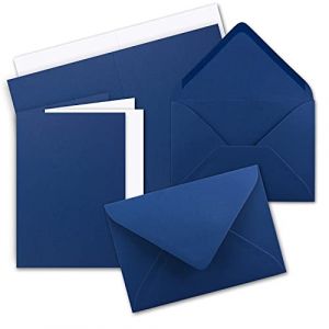 Lot de 10 cartes pliantes format A5 &ndash; Bleu fonc&eacute; avec enveloppes C5 et feuilles int&eacute;rieures assorties en blanc &ndash; Cartes pliantes vierges 14,8 x 21 cm (GUSTAV NEUSER GmbH, neuf)