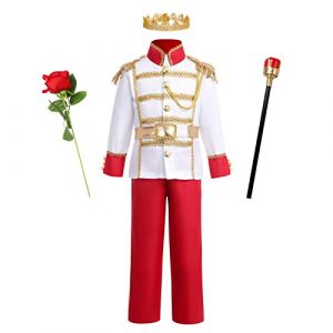 IBAKOM Déguisement Prince Charmant Enfant Garçons Costume Cosplay Conte Fée Carnaval Halloween Anniversaire Tenue médiévale Haut Pantalon Ensemble Rouge - rose 8-10 ans (ZhuL, neuf)