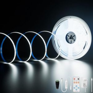 PAUTIX Ruban LED COB Blanc Froid 6000K, 10M 4800LEDs 24V CRI90+ Kit Bande Lumineuse COB Lumineux Dimmable avec T&eacute;l&eacute;commande RF et Alimentation COB LED pour Miroir,Plafond,Cuisine,Armoire,Placard (Apovenus, neuf)