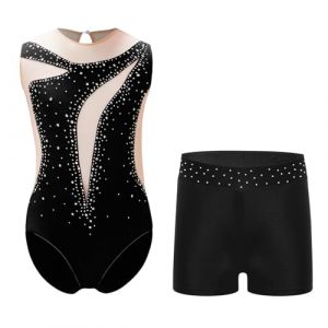 Oyolan Enfant Fille Justaucorps Gymnastique Strass Tenue de Gym sans Manches 5-16 Ans C Noir 15-16 ans (Oyolan EU, neuf)