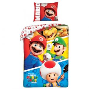 Parure de Lit Super Mario Bros, Housse de Couette Réversible 140x200 cm, Taie d'oreiller 65x65 cm (Parure de lit Mario Bros) (LICENCE UNVER, neuf)