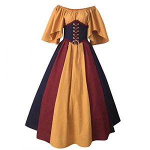 Robe Costume Medieval Femme Victorienne Steampunk Vintage Steampunk Costume Couleur D'épissure Corset Style de Cour Victorienne DéGuisement DéGuisements Dress Halloween Renaissance Robe Viking Femme (mailaoboss, neuf)