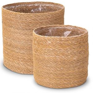 Decorasian - Cache-pot en jonc de mer tress&eacute; - Pot de fleurs d&eacute;coratif avec insert en film dans le style Boho - Naturel - Lot de 35 cm + 30 cm (Mister Merchandise France, neuf)
