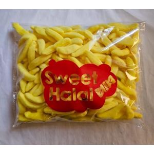 Bonbons BANANES JAUNES G&eacute;lifi&eacute;s Halal Assortis, Sachet 1kg, Multicolore sucr&eacute;, Go&ucirc;t BANANE, 180 Pi&egrave;ces, Texture Lisse, Format Familial pour F&ecirc;te et Ev&egrave;nement (SWEET HALAL - BONBONS VEGAN, HALAL, SANS GLUTEN, neuf)