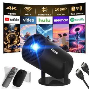 [App Int&eacute;gr&eacute;e] Mini Vid&eacute;oprojecteur 1080P 4K Supporte Mini Projecteur Portable, Dual Contr&ocirc;le avec Souris Android TV WiFi 6 BT5.2 180&deg; Rotation Compatible Con HDMI/TV Stick/USB/Laptop, Noir (RSTS STORE, neuf)